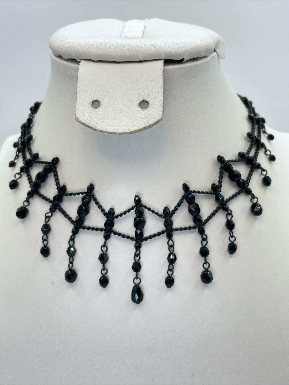 Liz Claiborne Gunmetal Black Crystal Beaded Choker Statement Necklace Gothic